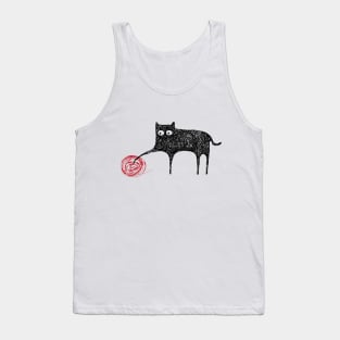 Cute Black Scribble Cat Playing With Ball of Yarn Tank Top